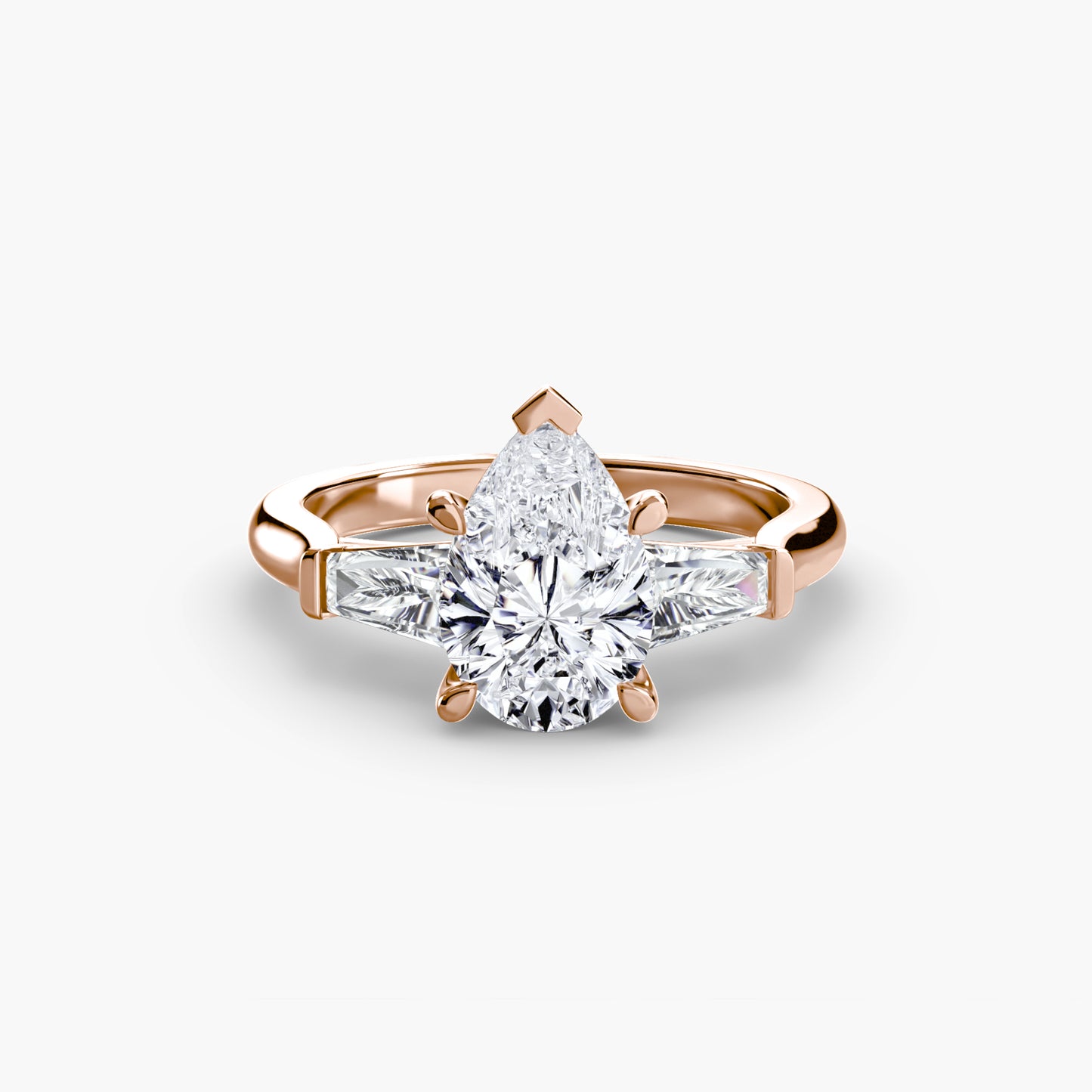 The "Aria" Three-Stone Ring with Tapered Baguettes