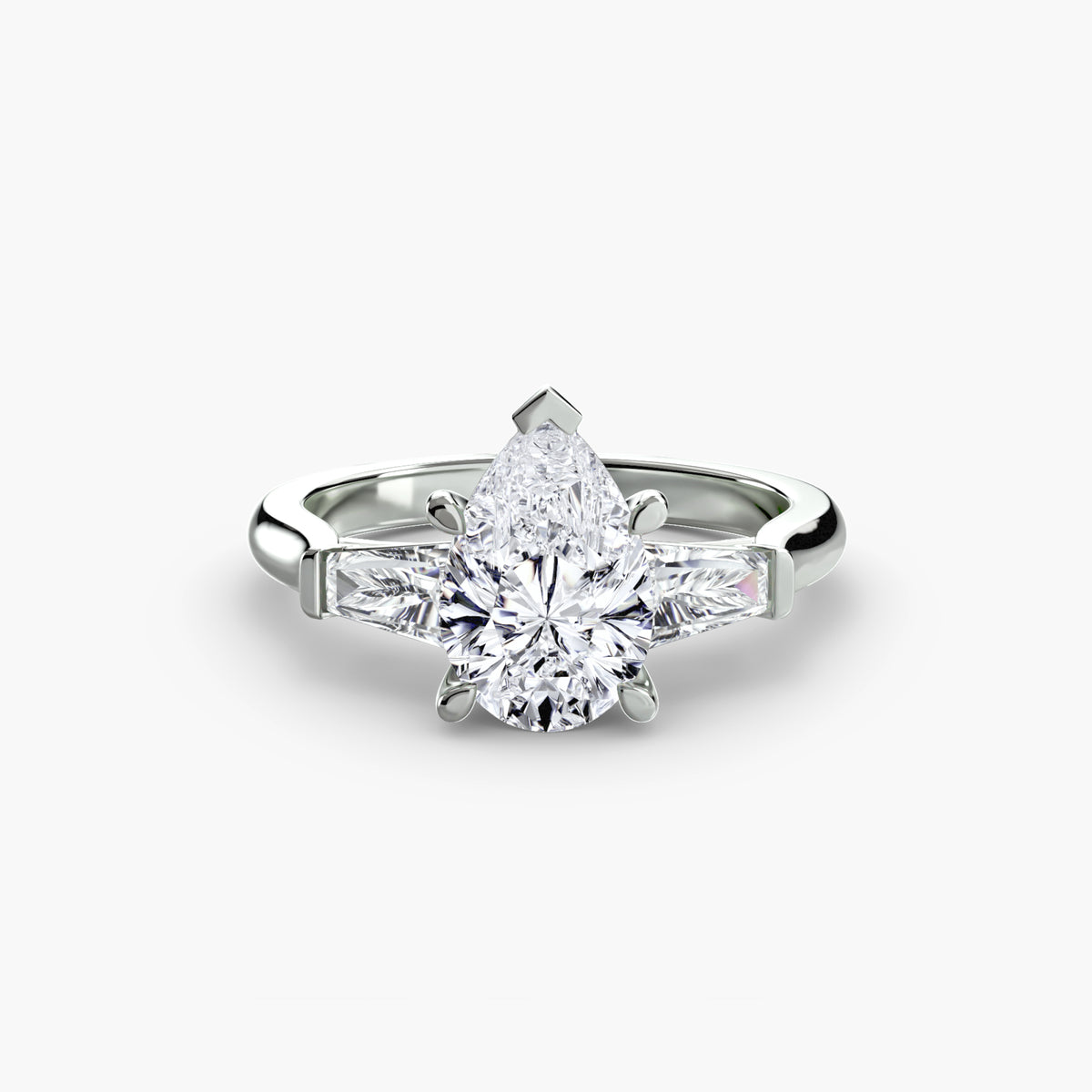 The "Aria" Three-Stone Ring with Tapered Baguettes