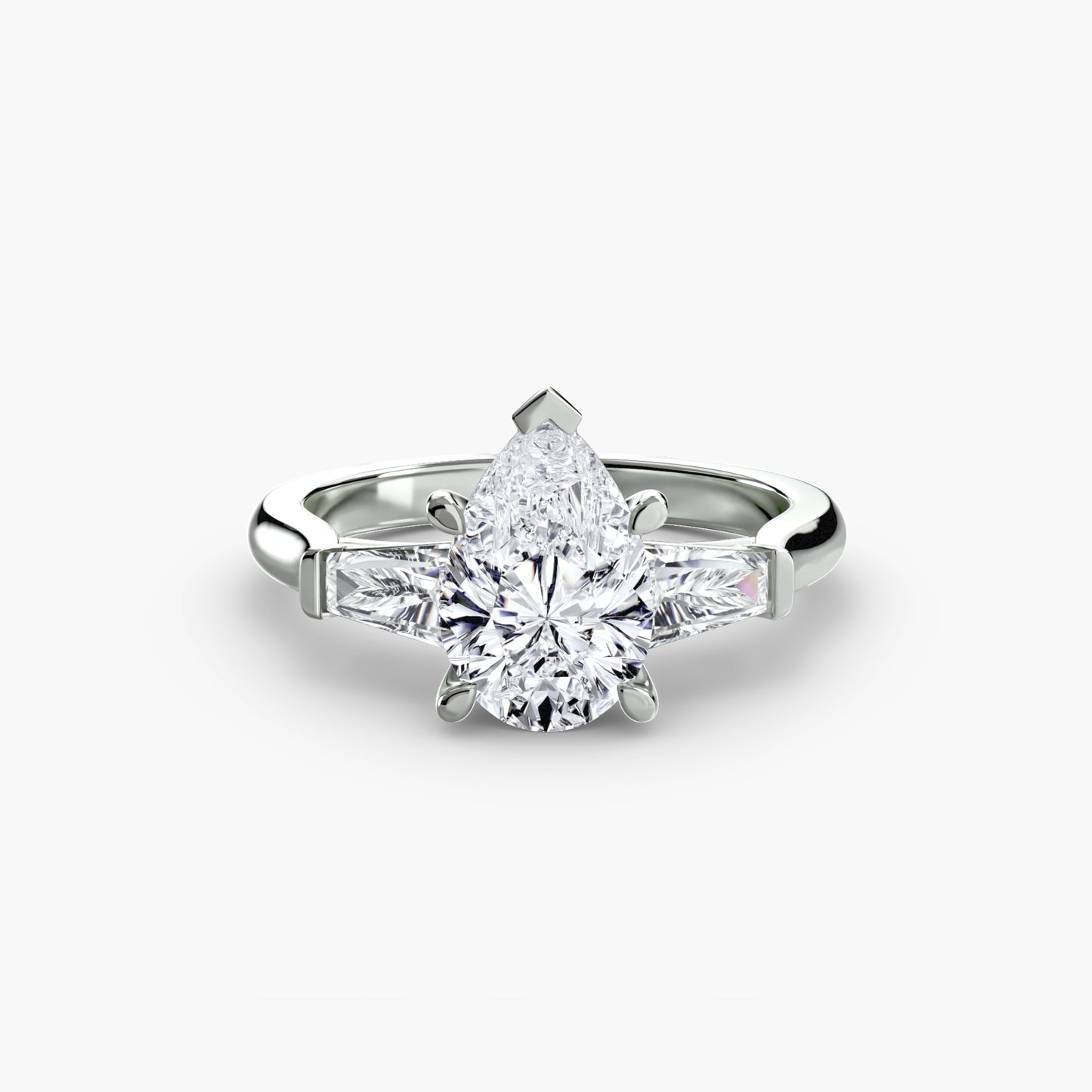 The "Aria" Three-Stone Ring with Tapered Baguettes