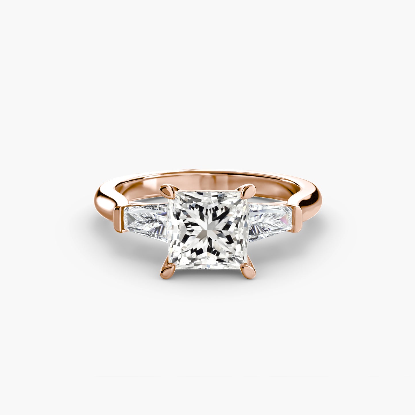 The "Aria" Three-Stone Ring with Tapered Baguettes