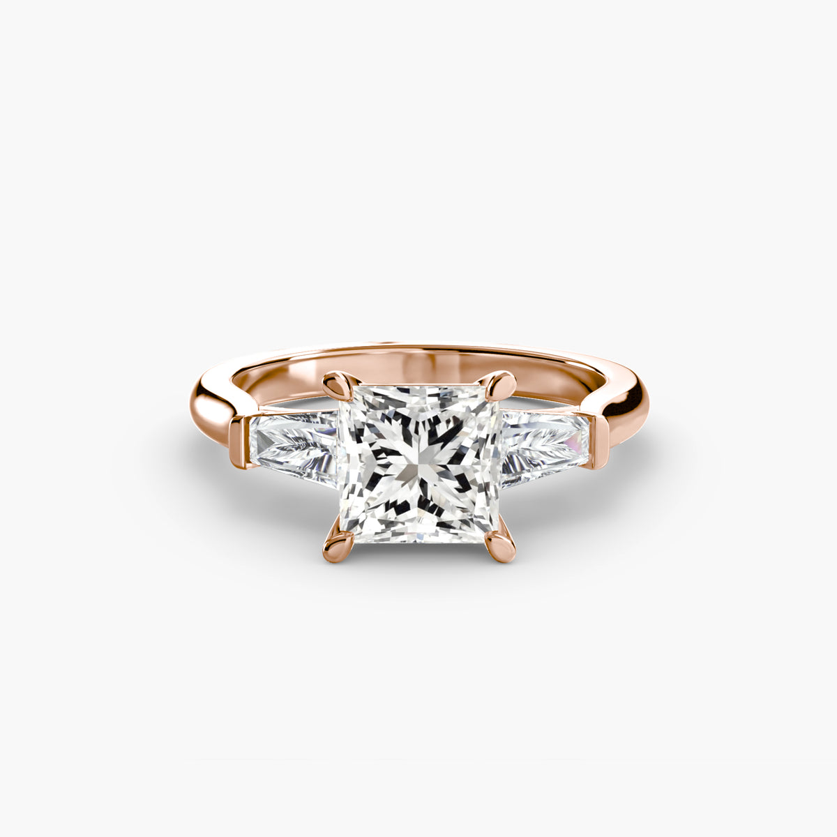 The "Aria" Three-Stone Ring with Tapered Baguettes