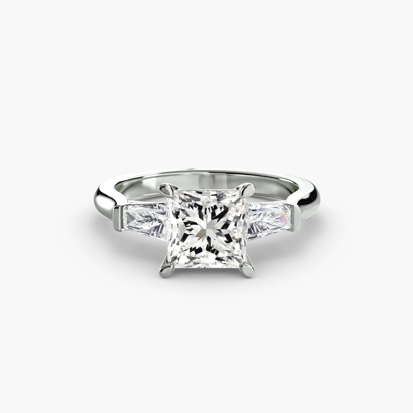 The "Aria" Three-Stone Ring with Tapered Baguettes