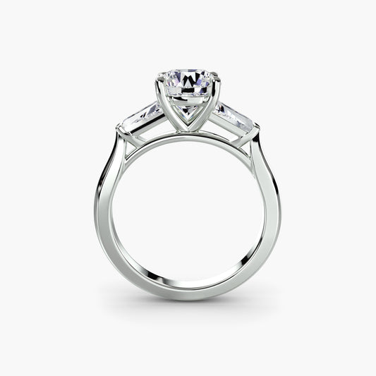 The "Aria" Three-Stone Ring with Tapered Baguettes