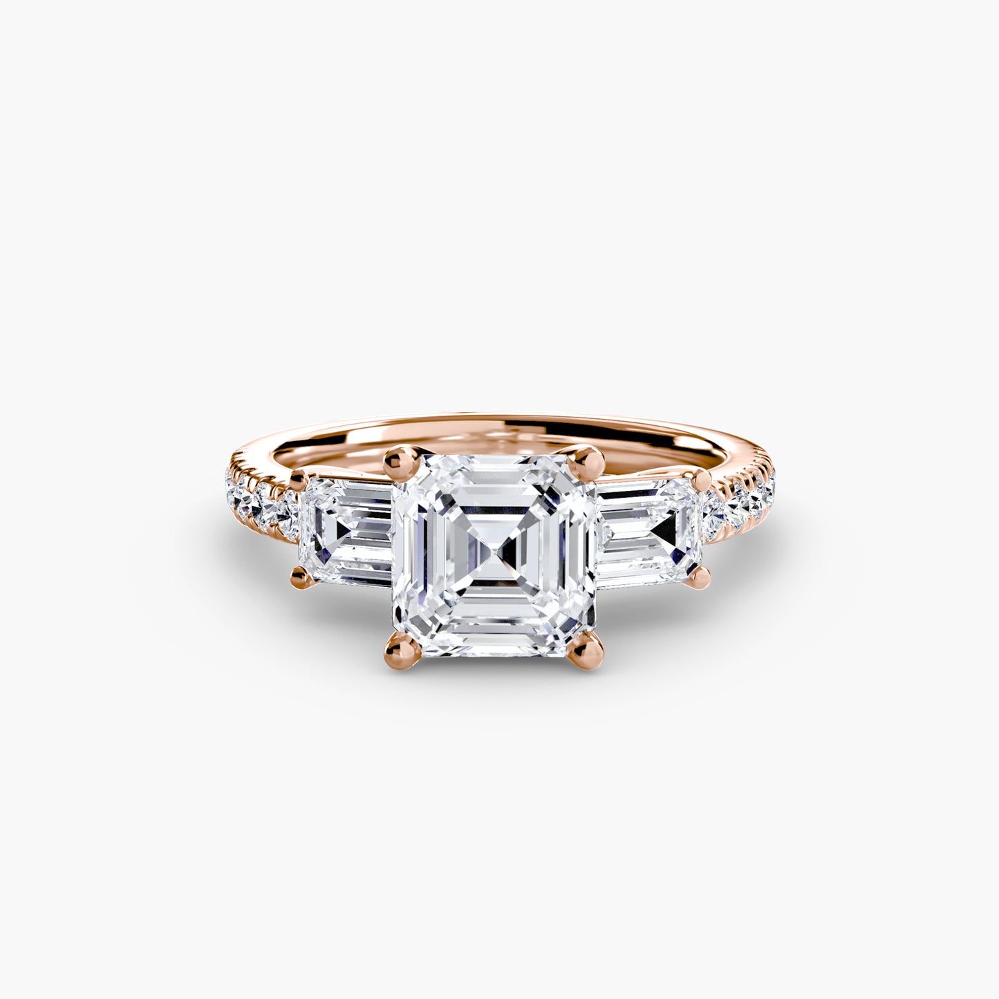 The "Cecelia" Three-Stone Ring with Baguette and Pavé Band