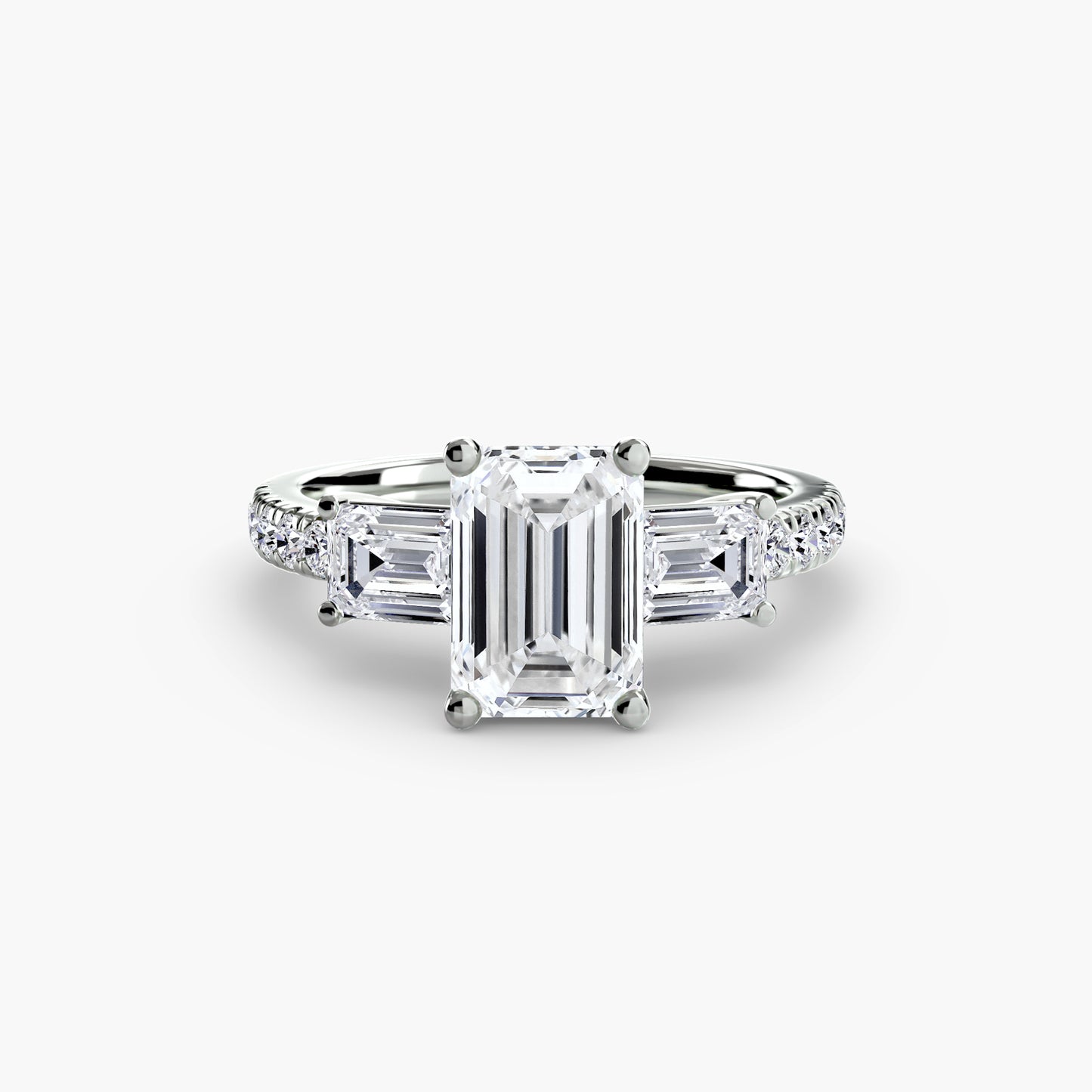 The "Cecelia" Three-Stone Ring with Baguette and Pavé Band