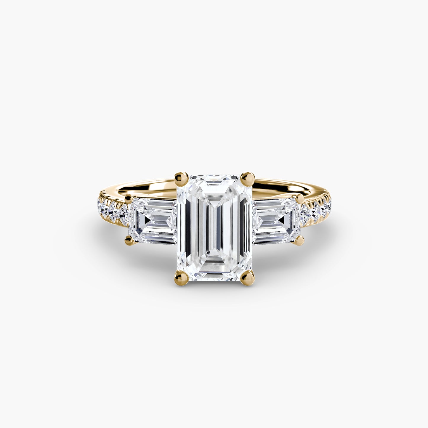 The "Cecelia" Three-Stone Ring with Baguette and Pavé Band