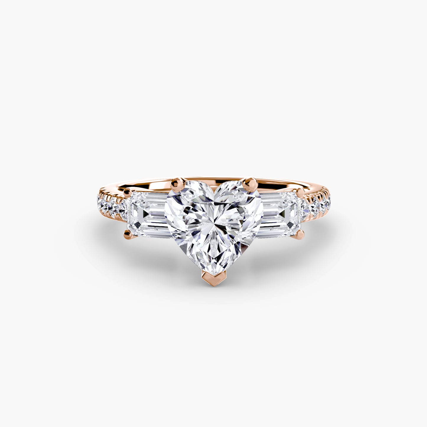 The "Cecelia" Three-Stone Ring with Baguette and Pavé Band