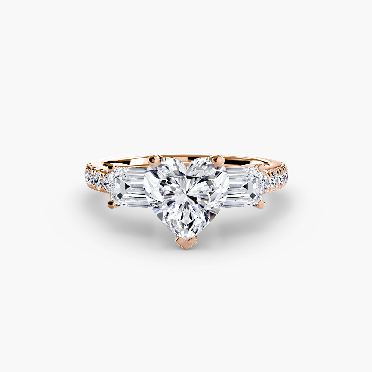The "Cecelia" Three-Stone Ring with Baguette and Pavé Band