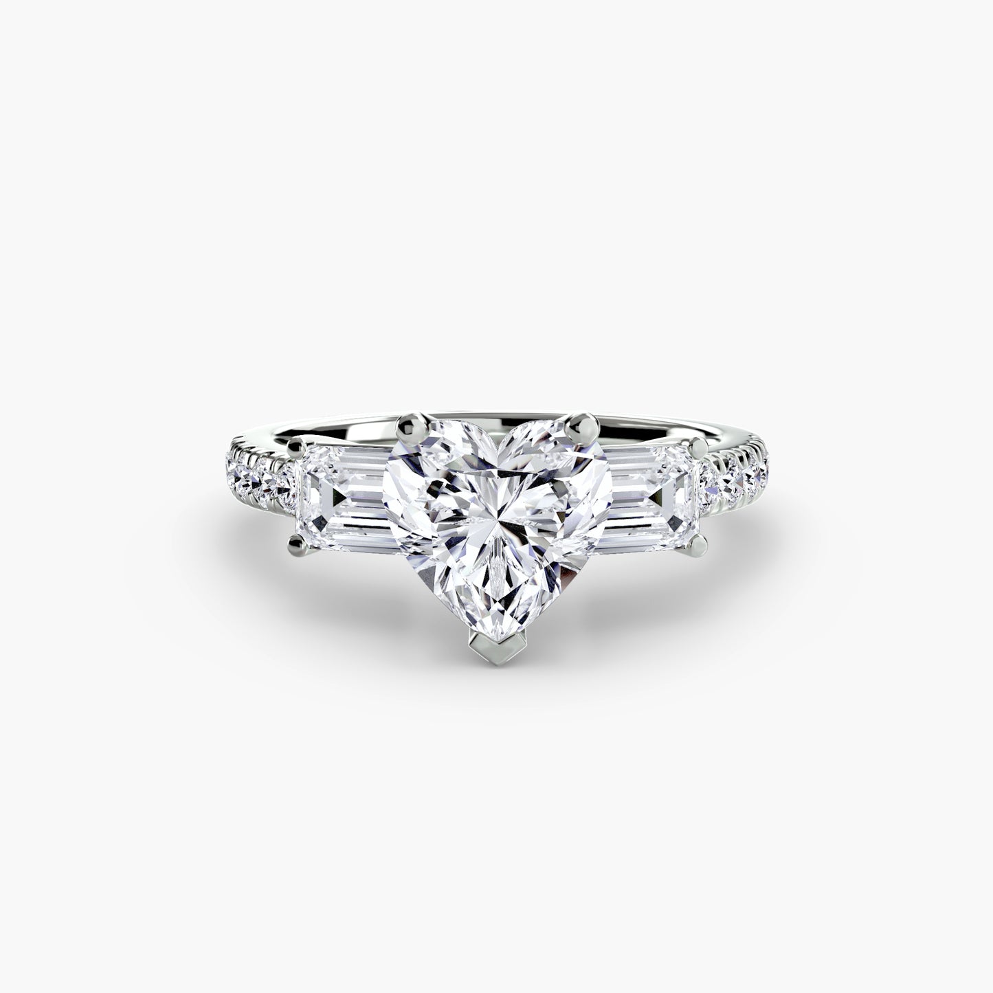 The "Cecelia" Three-Stone Ring with Baguette and Pavé Band