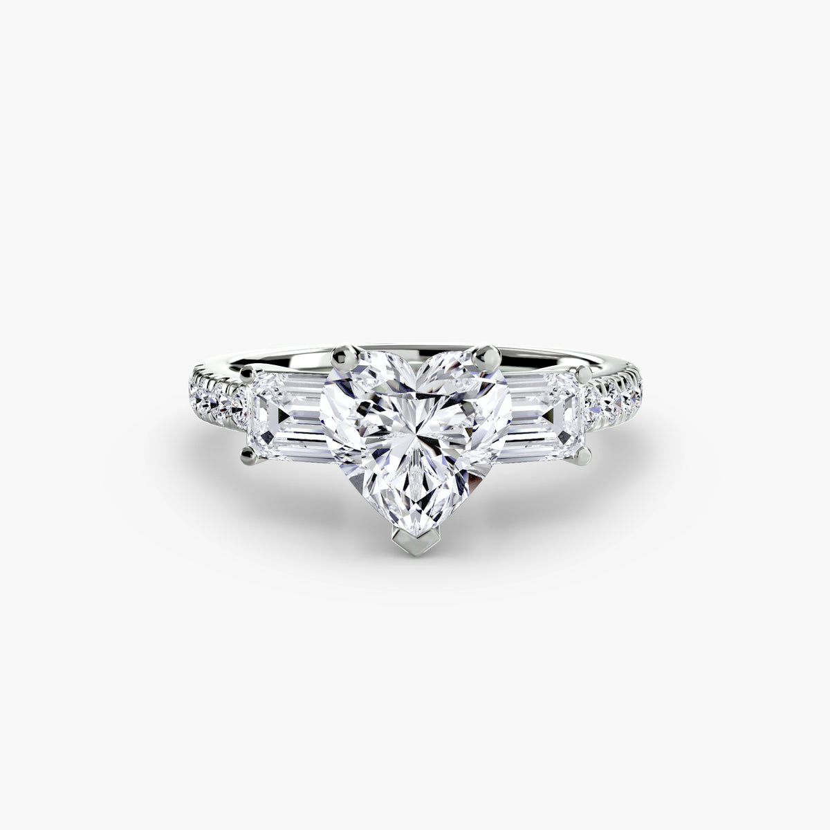 The "Cecelia" Three-Stone Ring with Baguette and Pavé Band