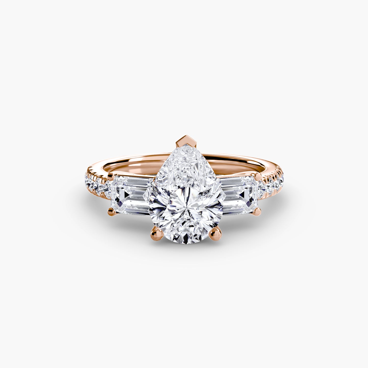 The "Cecelia" Three-Stone Ring with Baguette and Pavé Band
