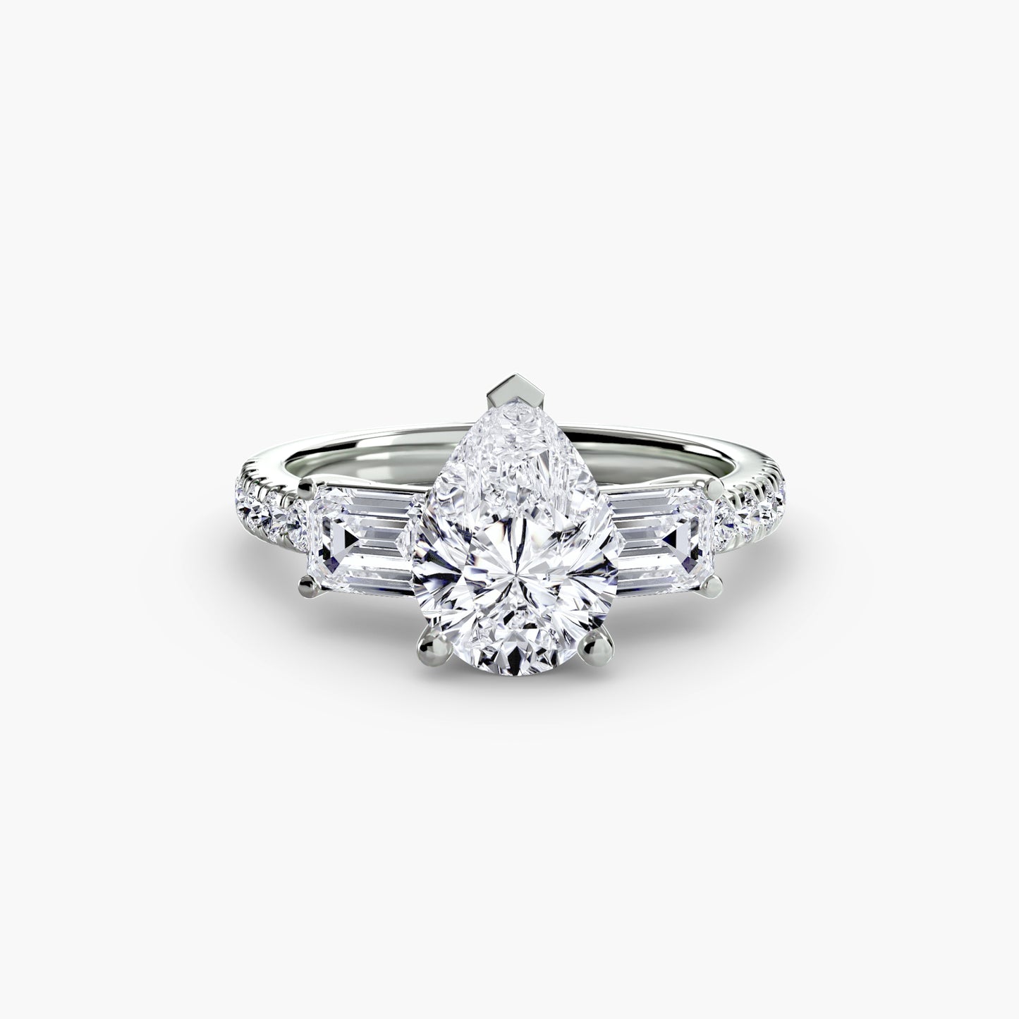 The "Cecelia" Three-Stone Ring with Baguette and Pavé Band