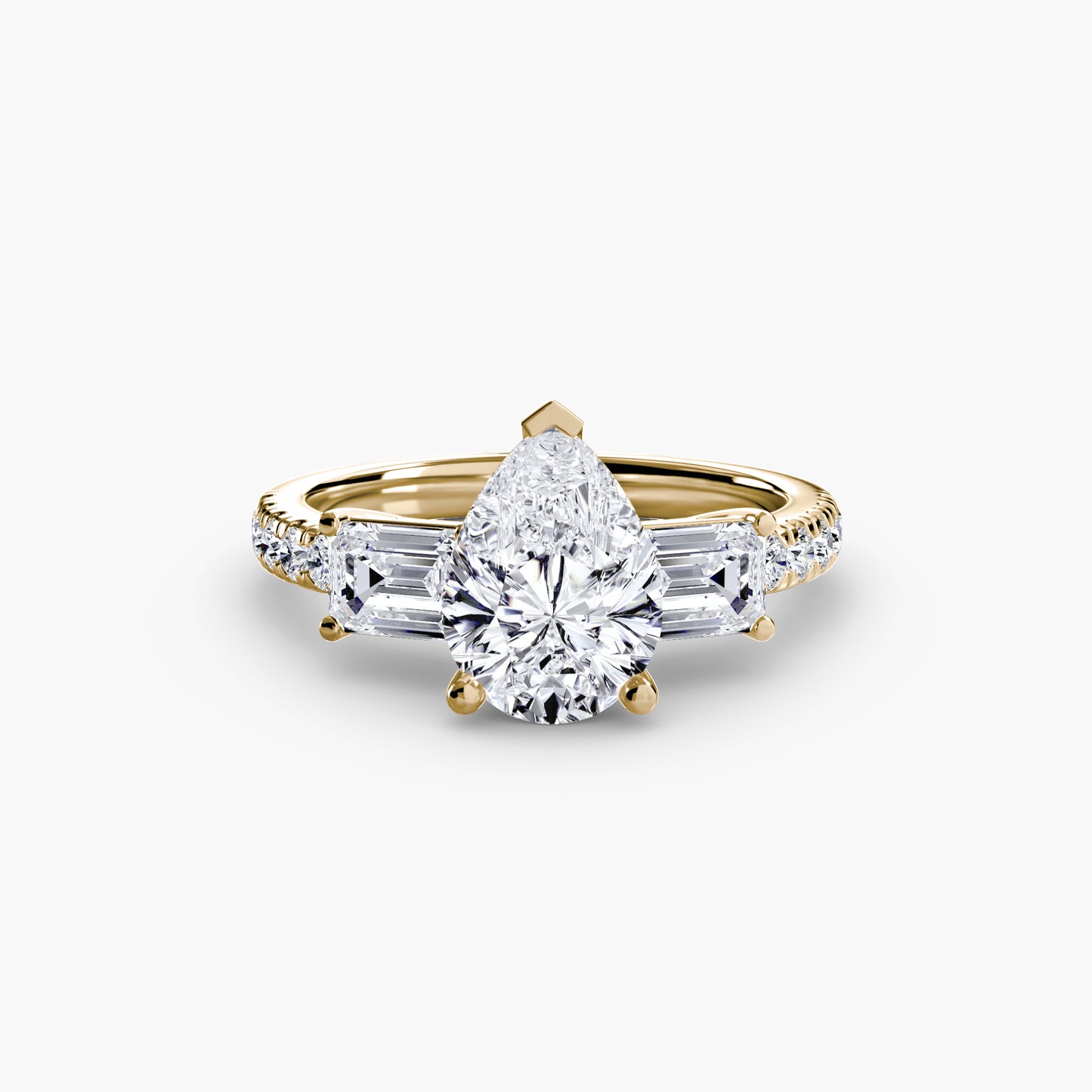 The "Cecelia" Three-Stone Ring with Baguette and Pavé Band