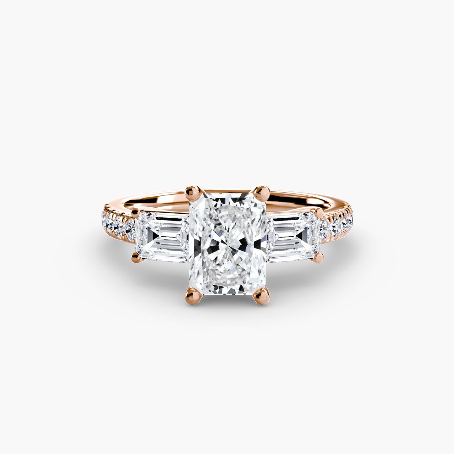 The "Cecelia" Three-Stone Ring with Baguette and Pavé Band