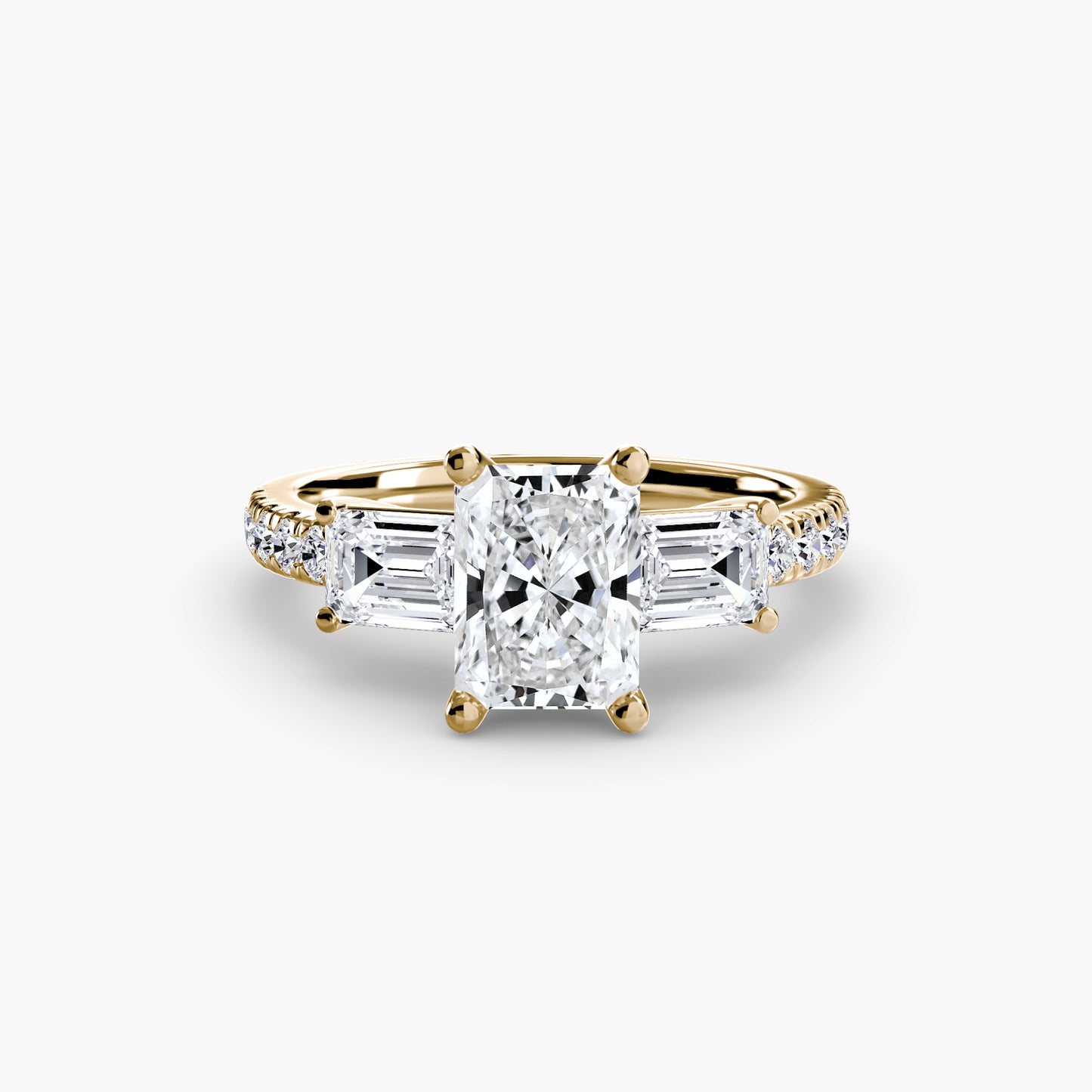 The "Cecelia" Three-Stone Ring with Baguette and Pavé Band