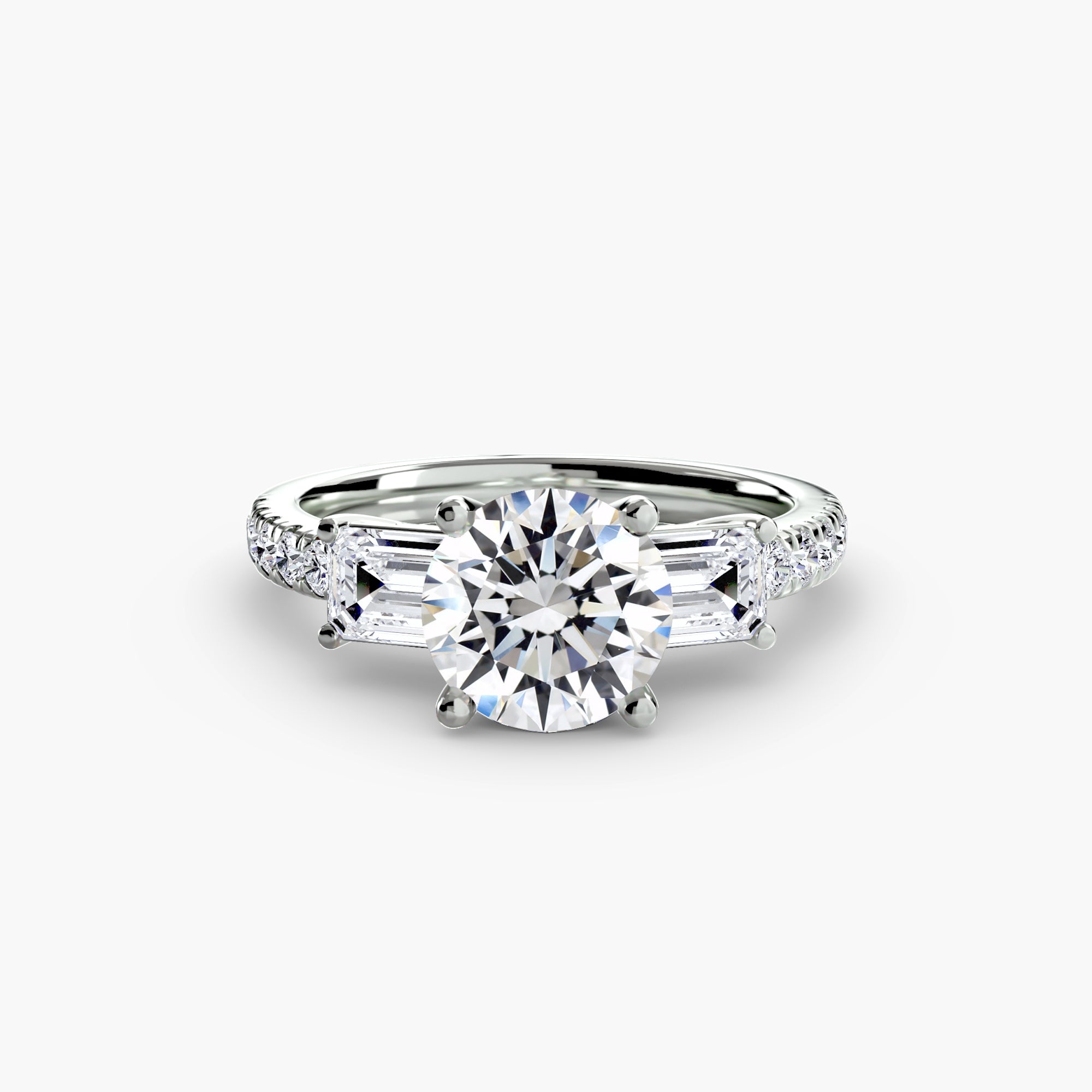 The "Cecelia" Three-Stone Ring with Baguette and Pavé Band