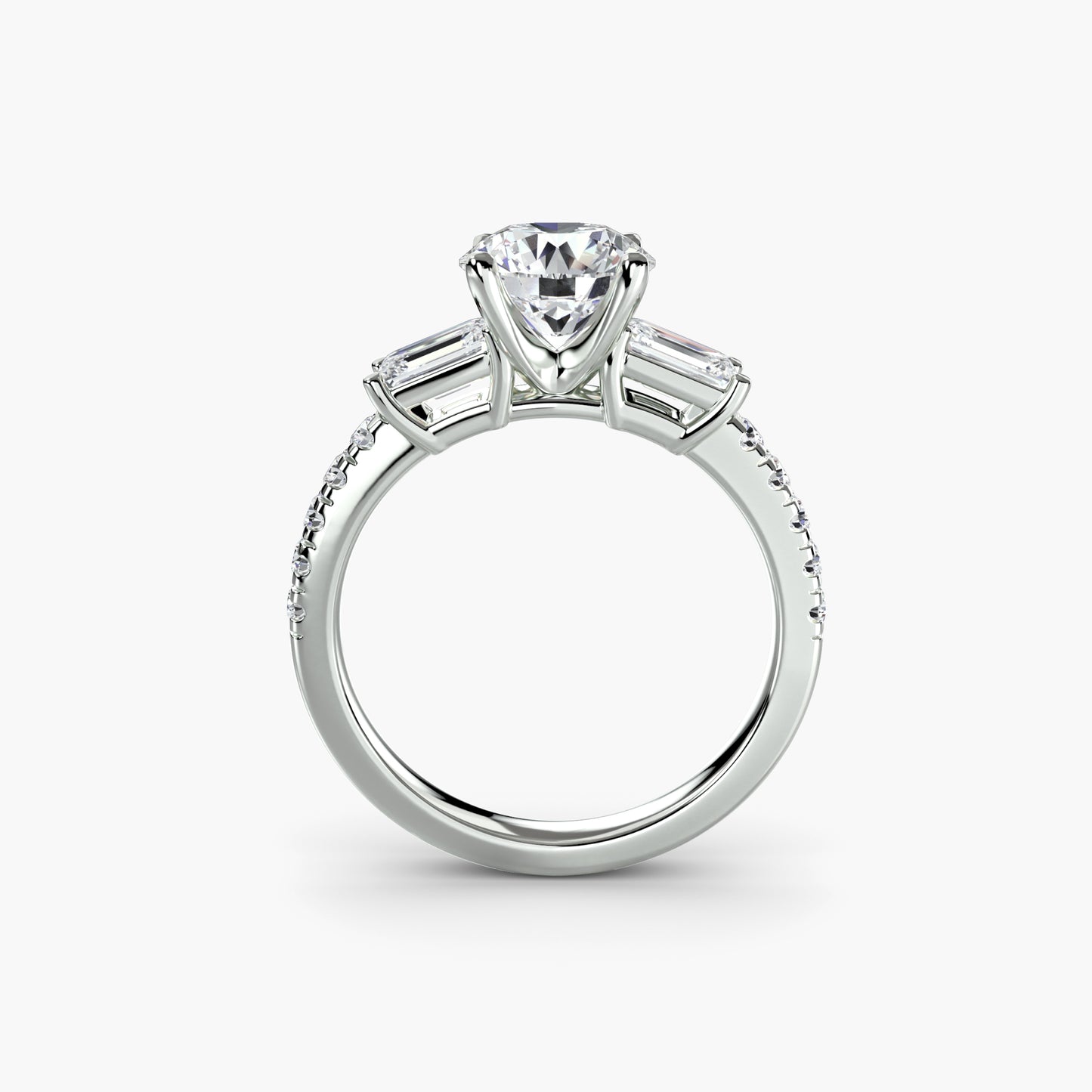 The "Cecelia" Three-Stone Ring with Baguette and Pavé Band