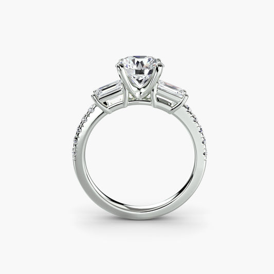 The "Cecelia" Three-Stone Ring with Baguette and Pavé Band