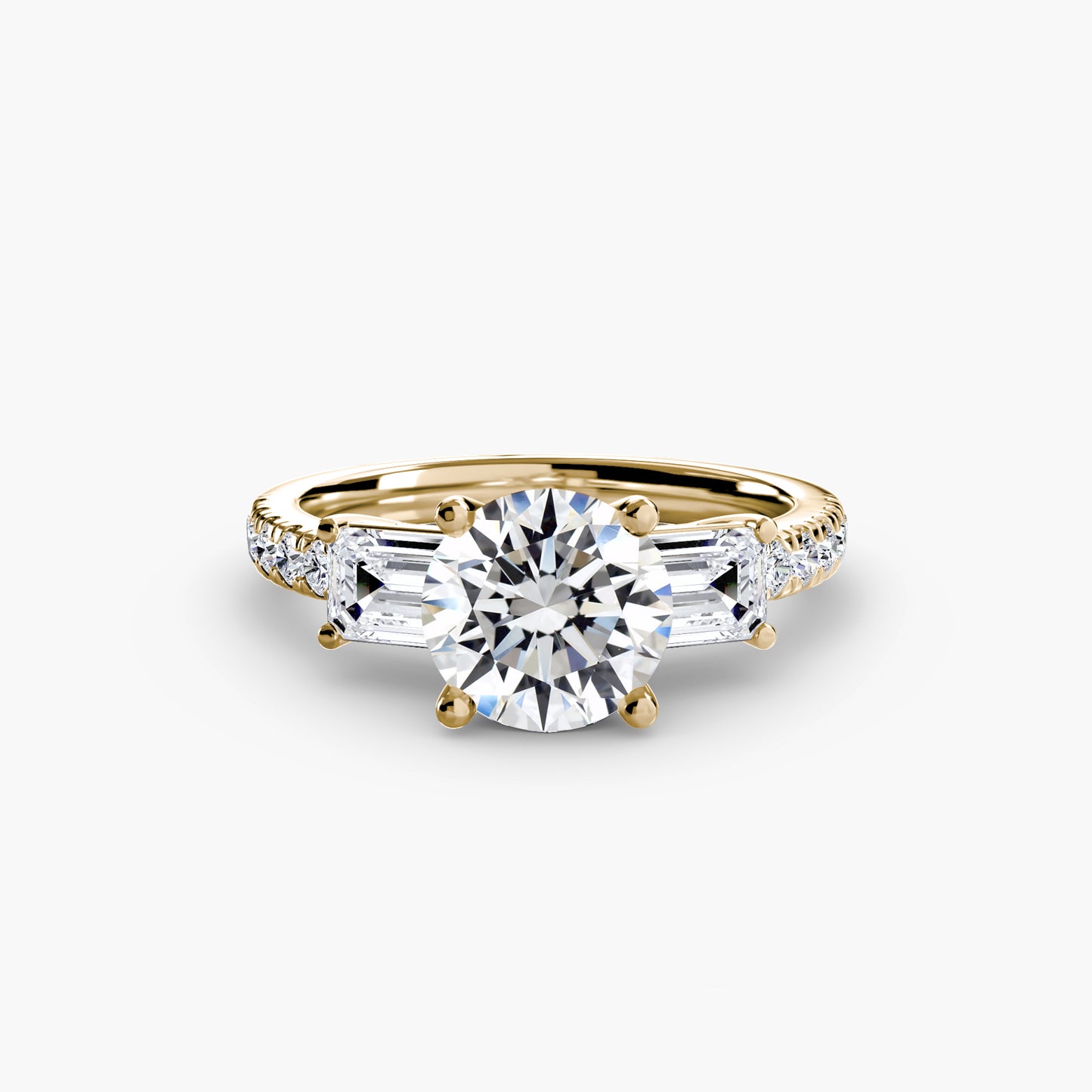 The "Cecelia" Three-Stone Ring with Baguette and Pavé Band