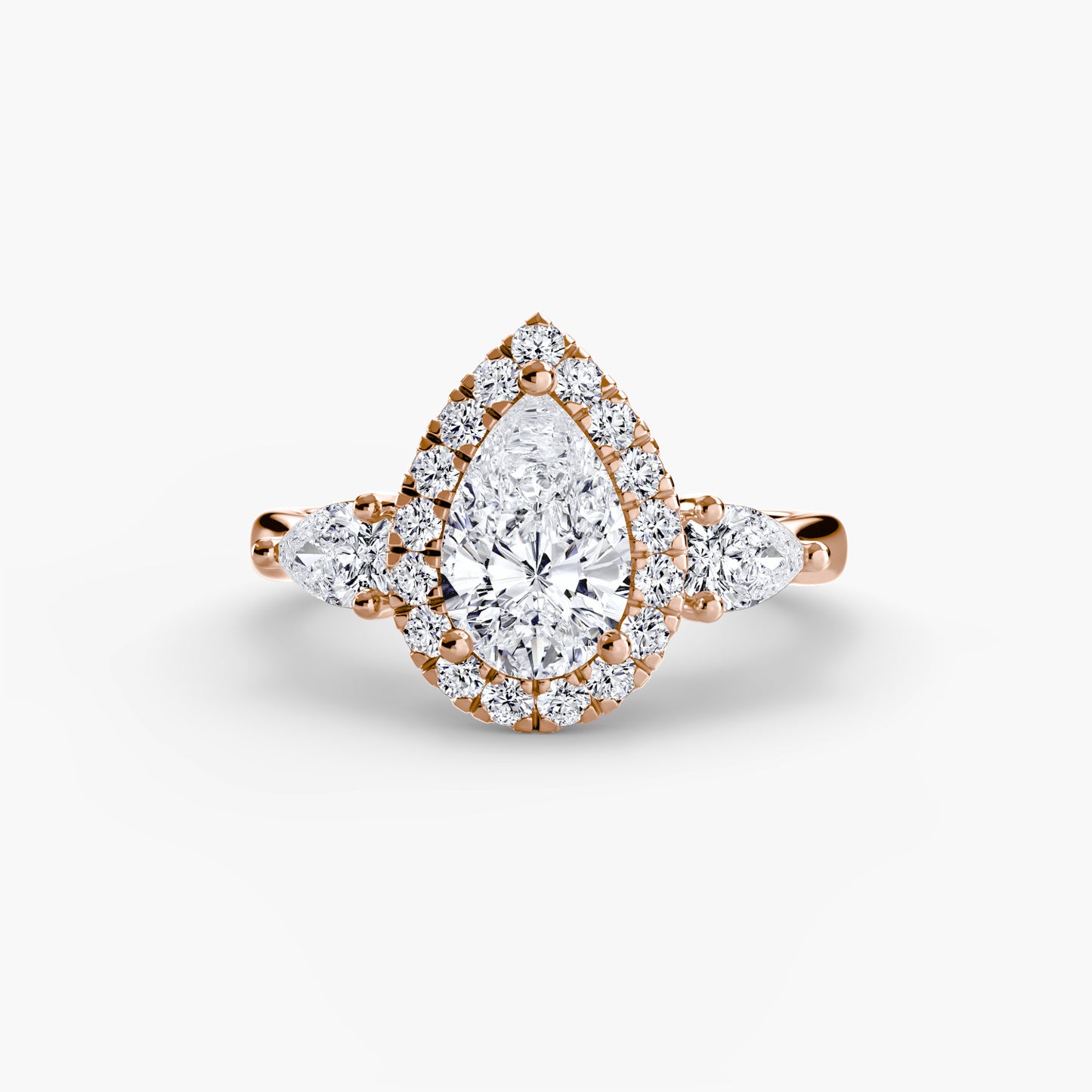 The "Audrey" Halo Three-Stone Ring