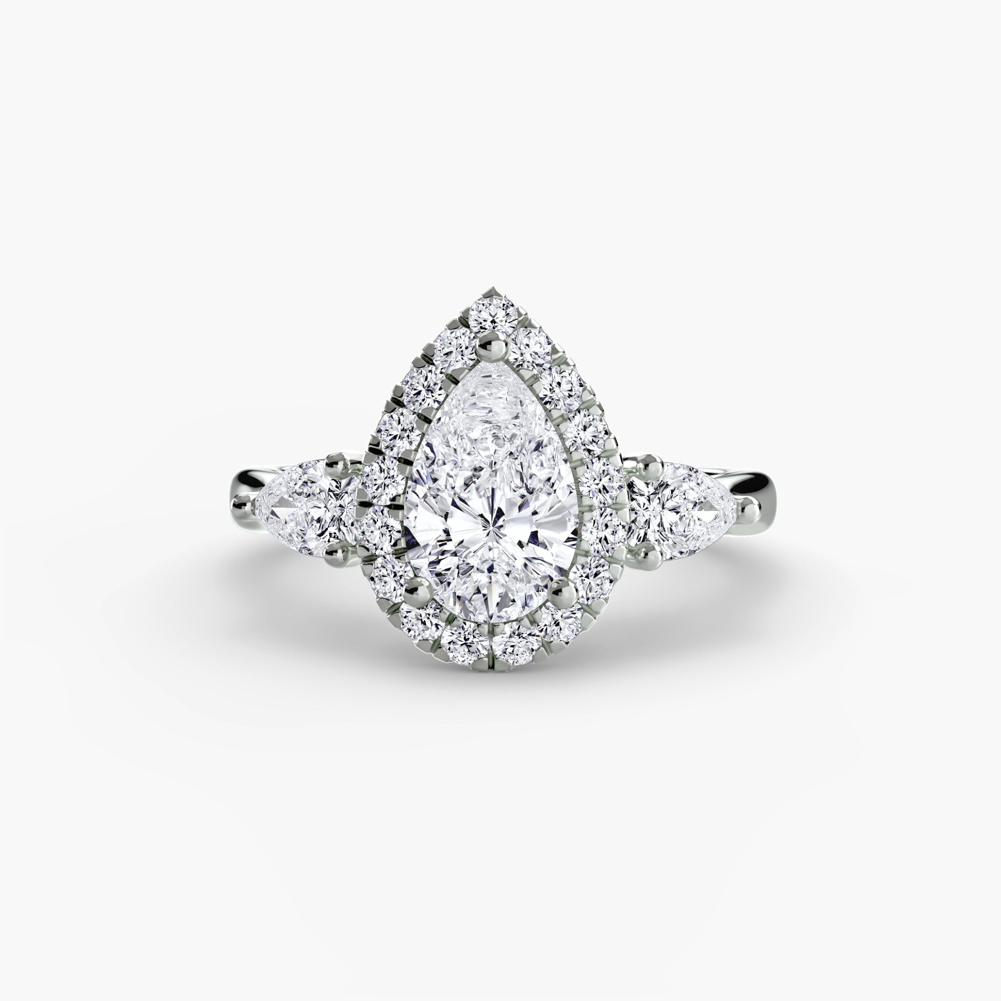 The "Audrey" Halo Three-Stone Ring