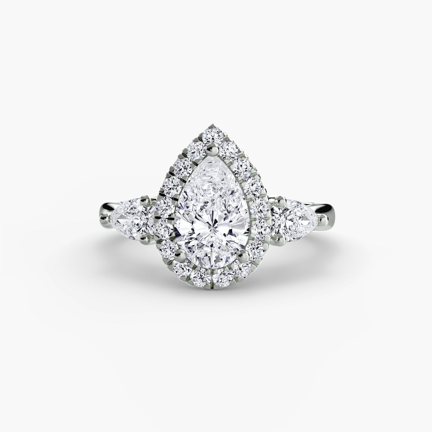 The "Audrey" Halo Three-Stone Ring