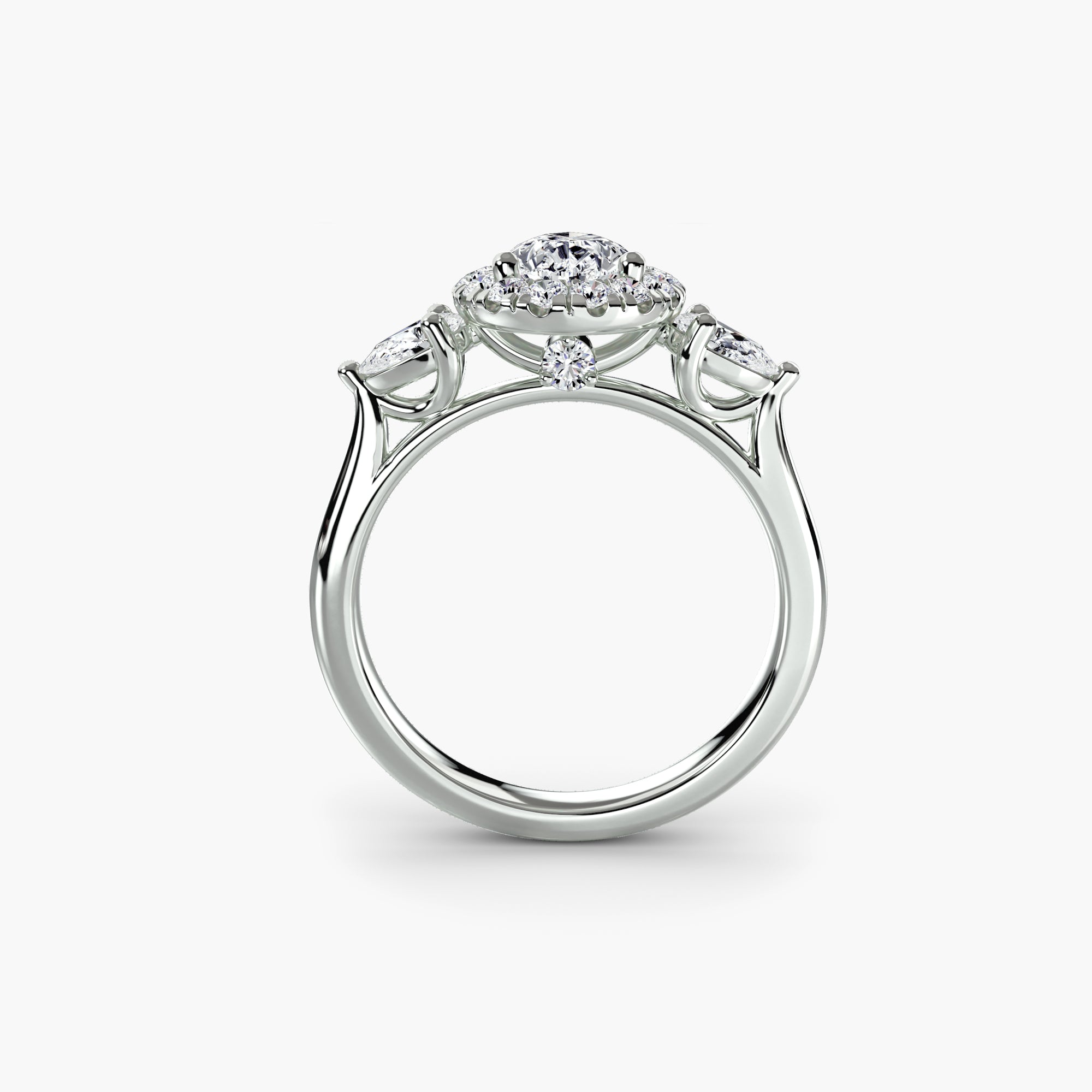 The "Audrey" Halo Three-Stone Ring
