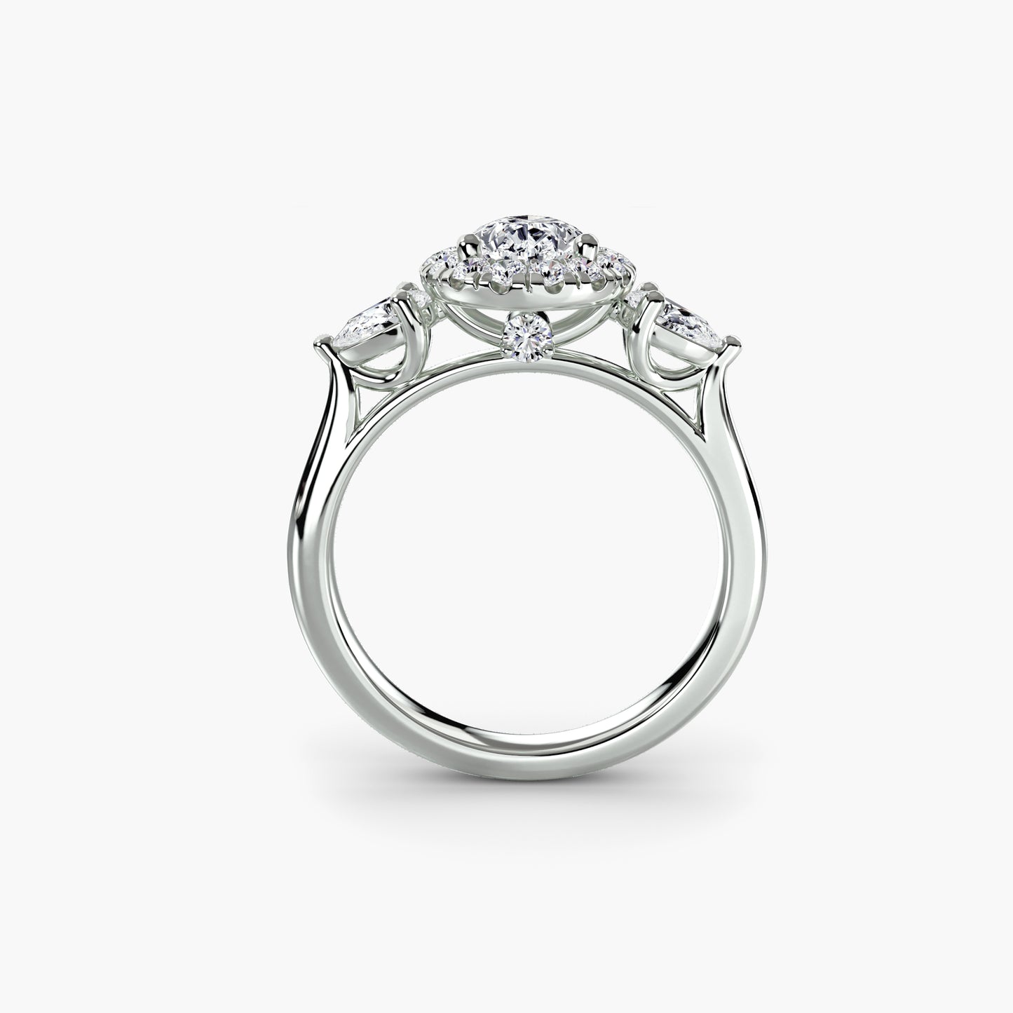 The "Audrey" Halo Three-Stone Ring