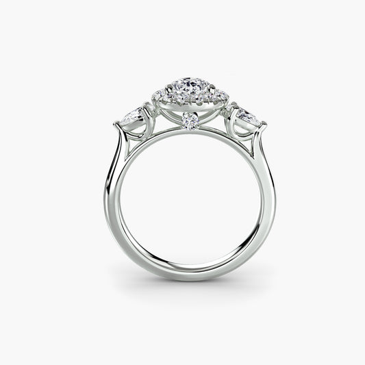 The "Audrey" Halo Three-Stone Ring
