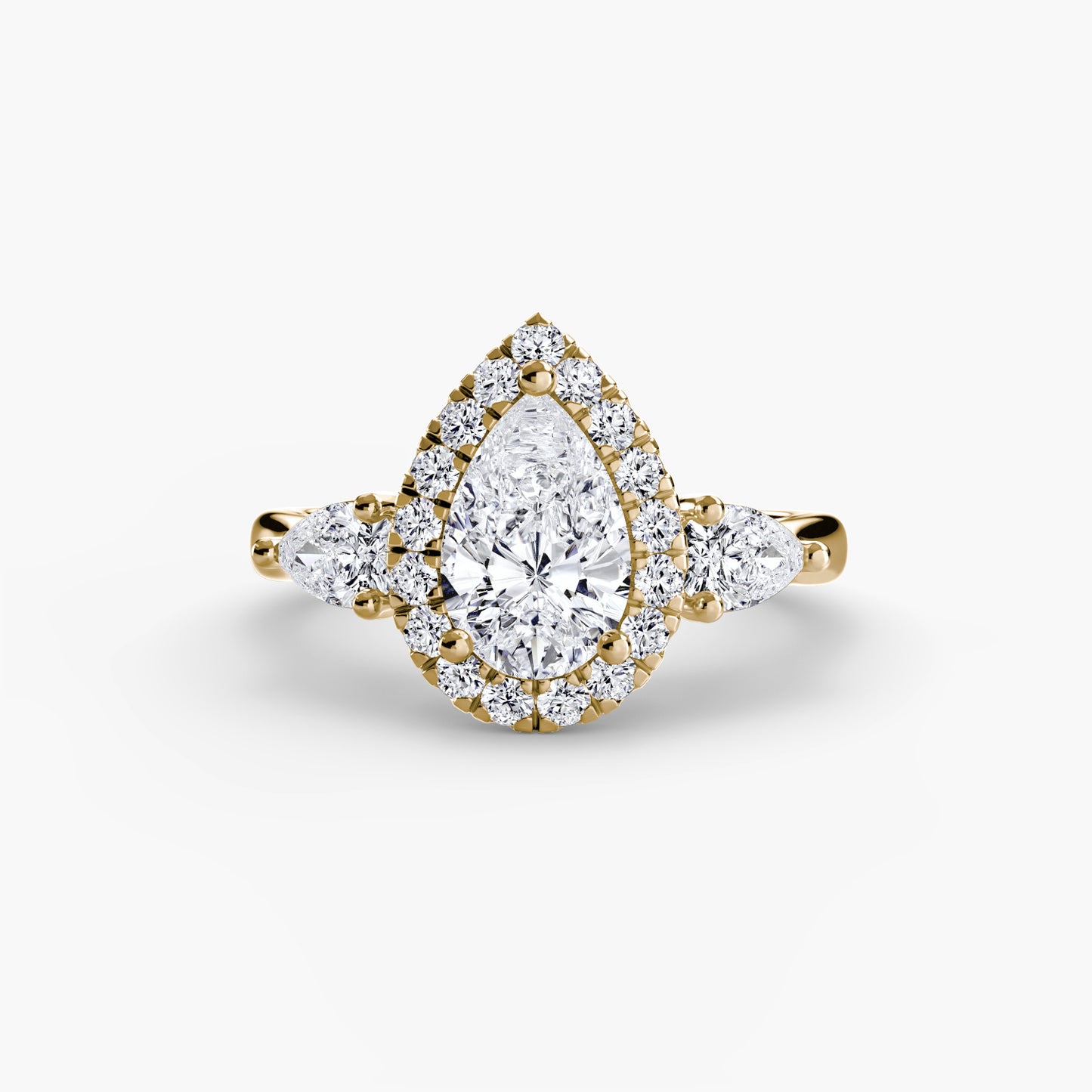 The "Audrey" Halo Three-Stone Ring