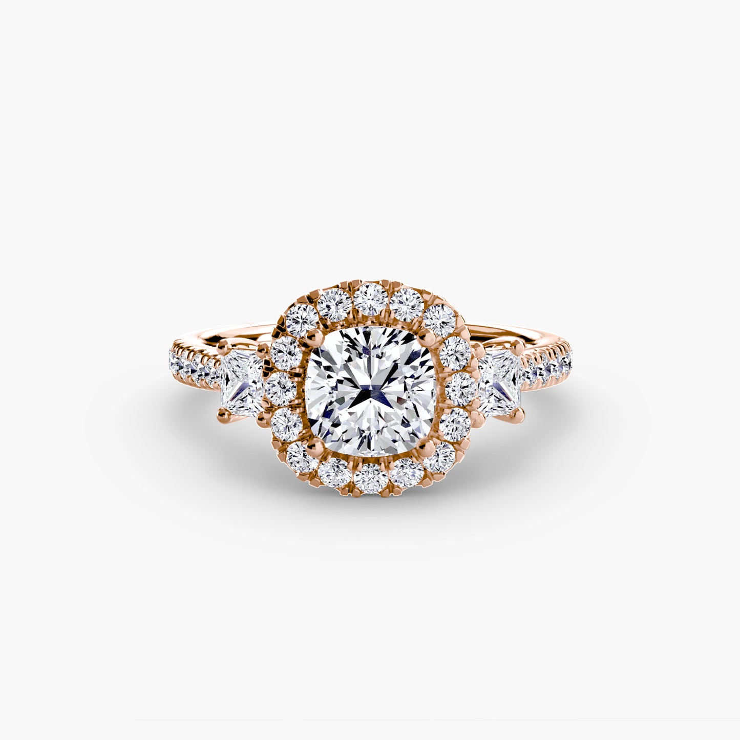 The "Felicity" Three-Stone Halo Ring with Diamond Gallery