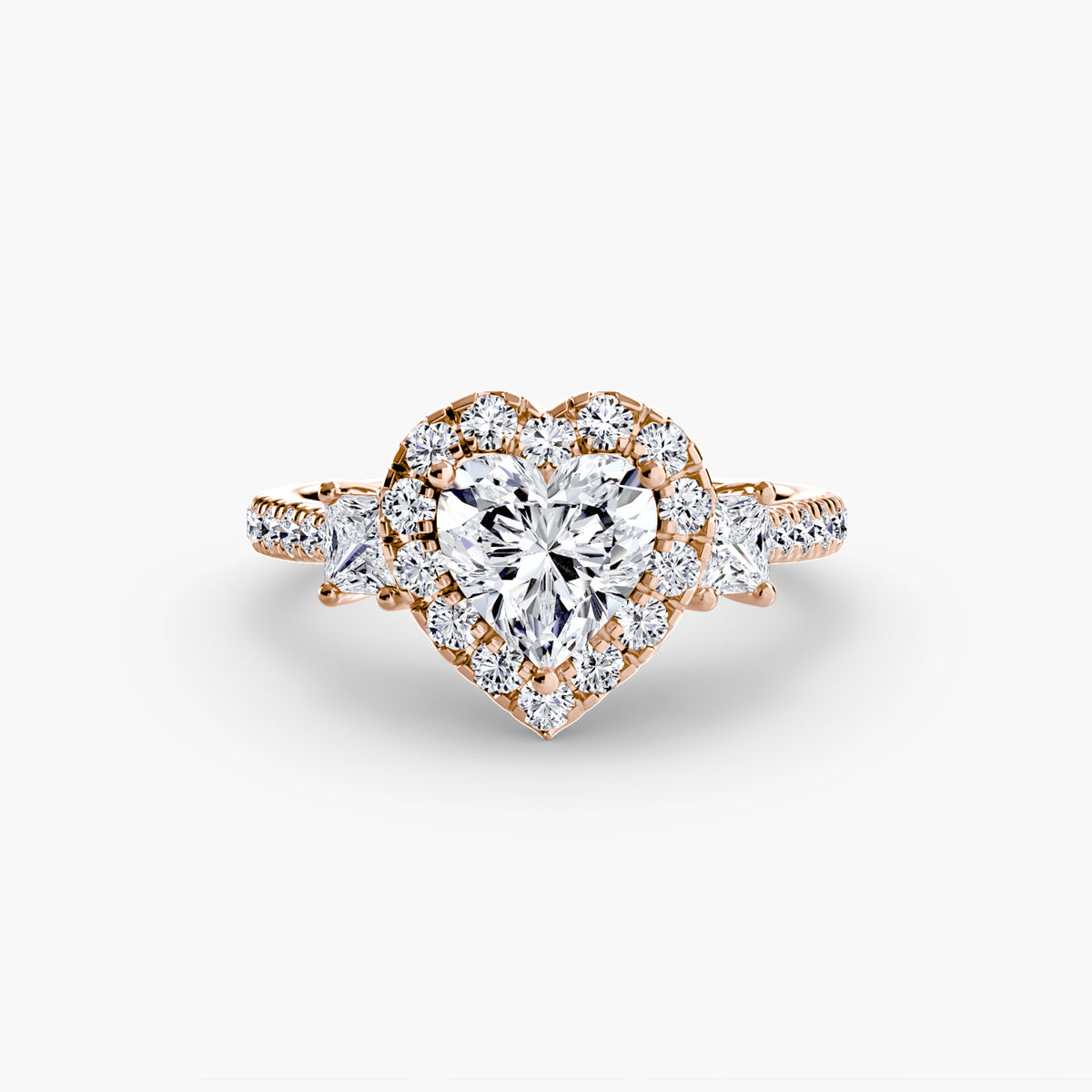 The "Felicity" Three-Stone Halo Ring with Diamond Gallery