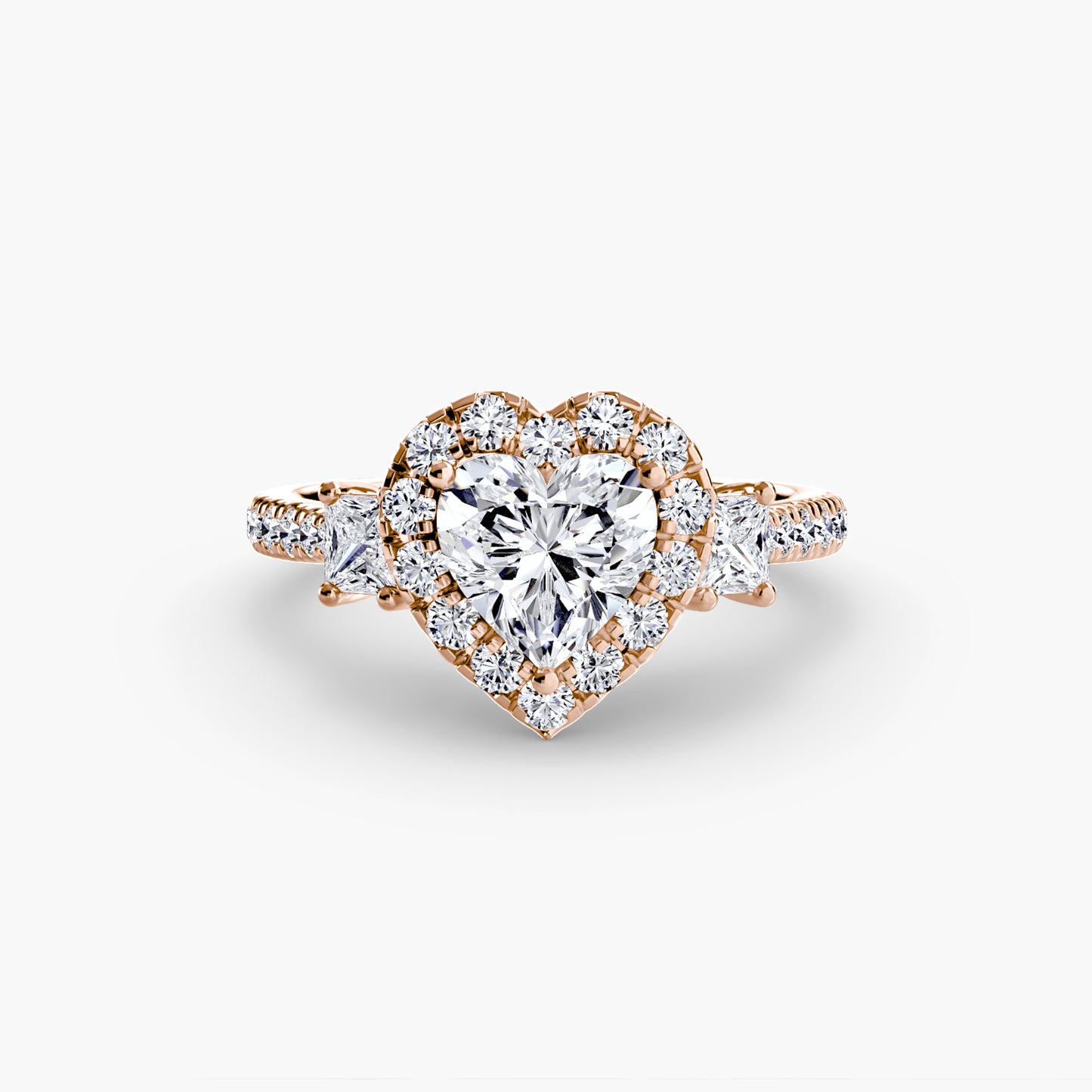 The "Felicity" Three-Stone Halo Ring with Diamond Gallery