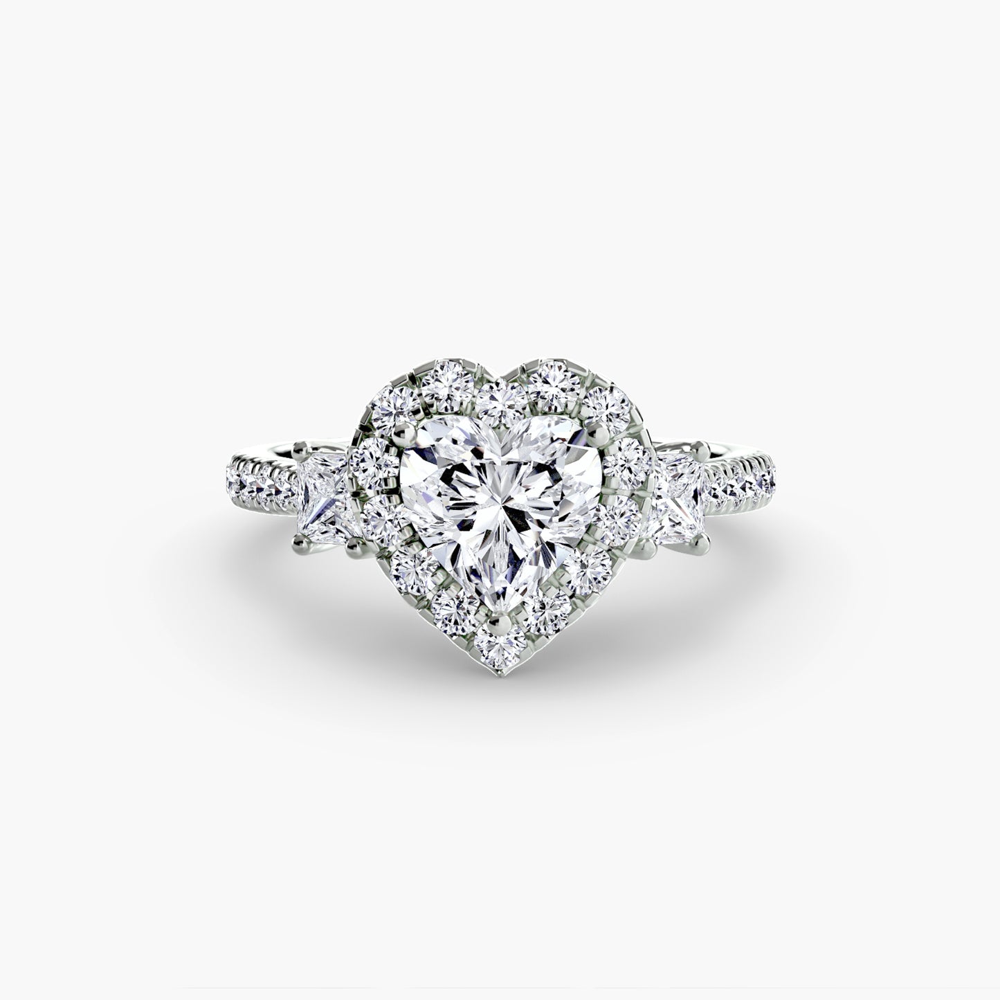 The "Felicity" Three-Stone Halo Ring with Diamond Gallery