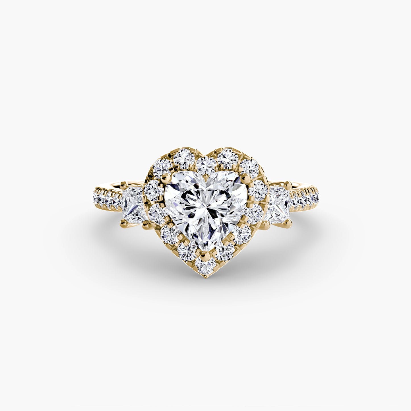 The "Felicity" Three-Stone Halo Ring with Diamond Gallery