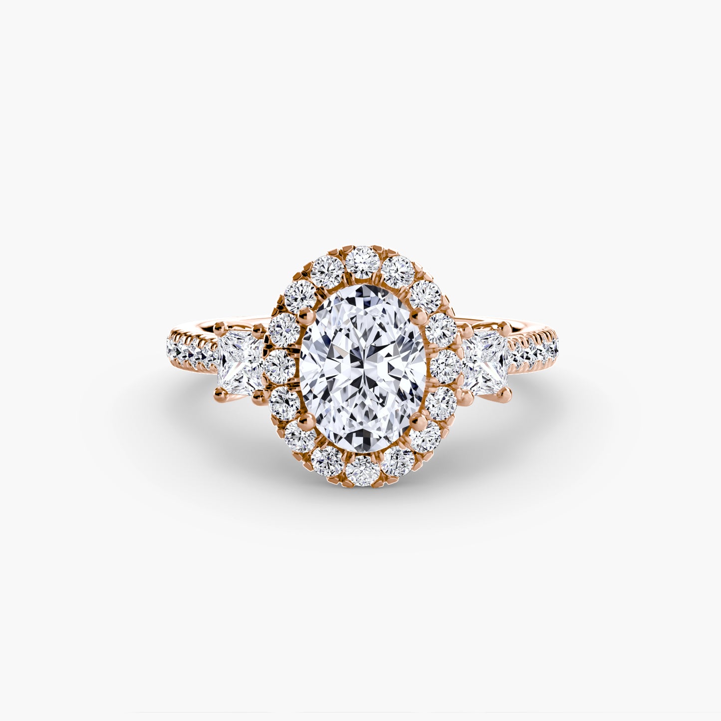 The "Felicity" Three-Stone Halo Ring with Diamond Gallery