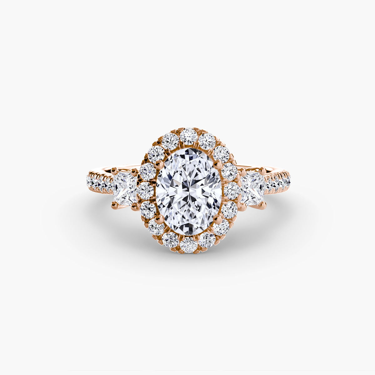 The "Felicity" Three-Stone Halo Ring with Diamond Gallery