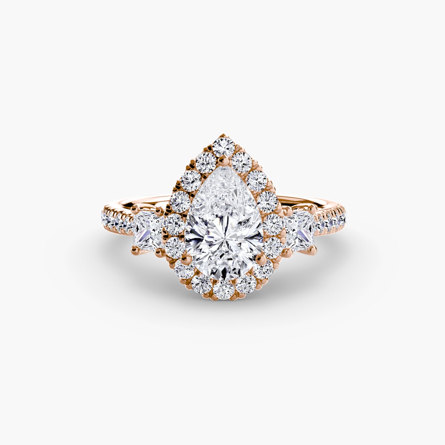 The "Felicity" Three-Stone Halo Ring with Diamond Gallery