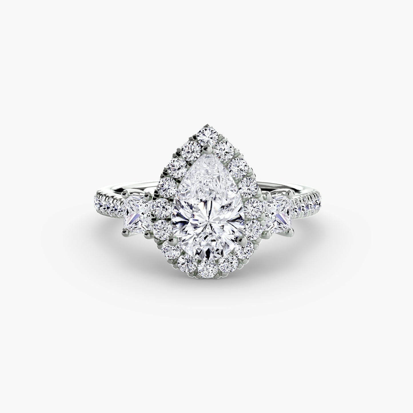 The "Felicity" Three-Stone Halo Ring with Diamond Gallery