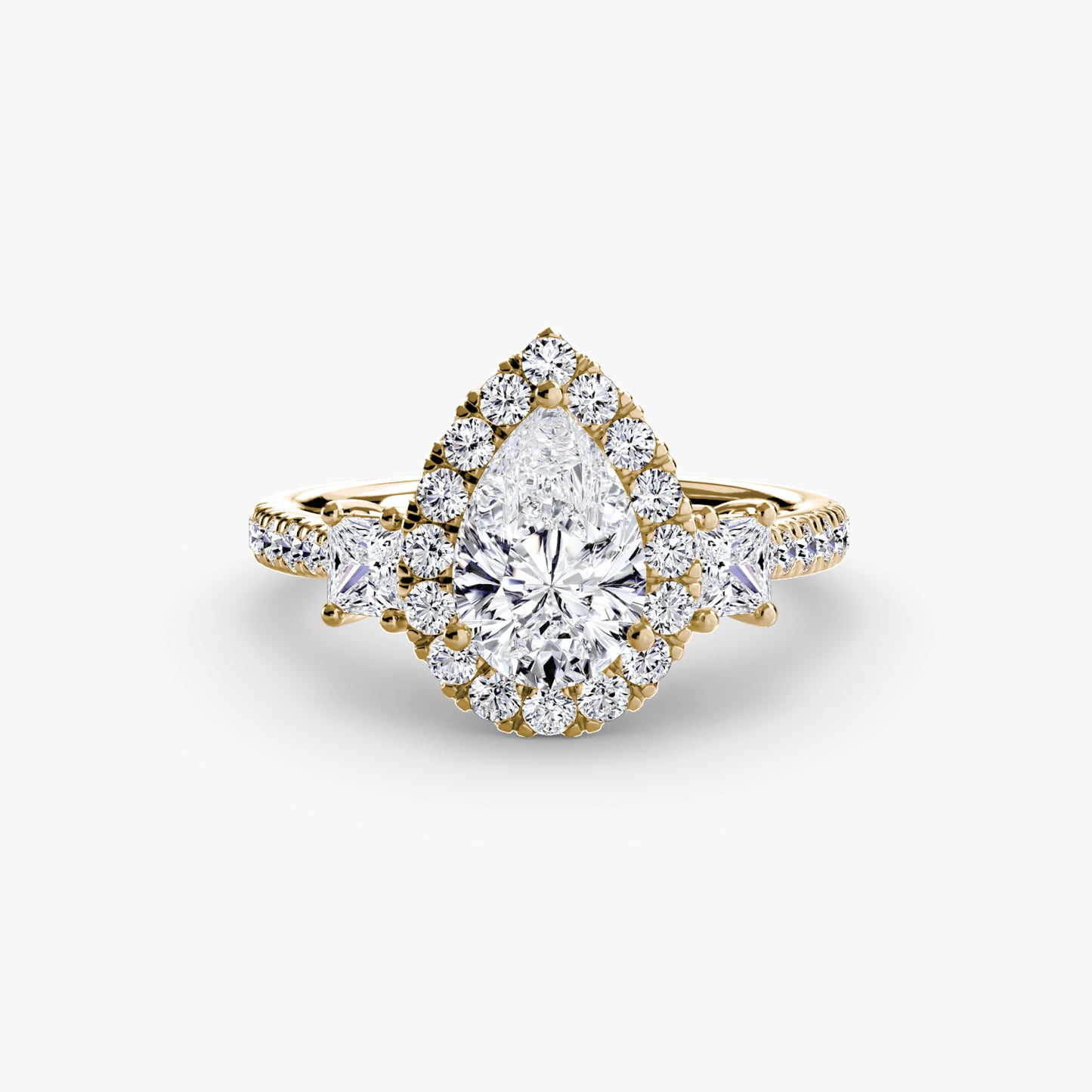 The "Felicity" Three-Stone Halo Ring with Diamond Gallery