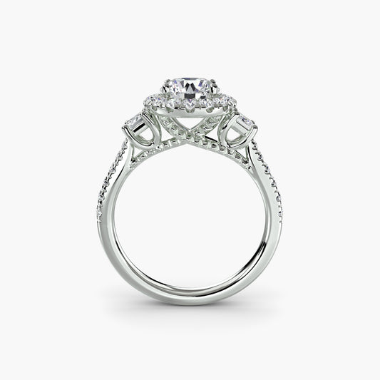 The "Felicity" Three-Stone Halo Ring with Diamond Gallery