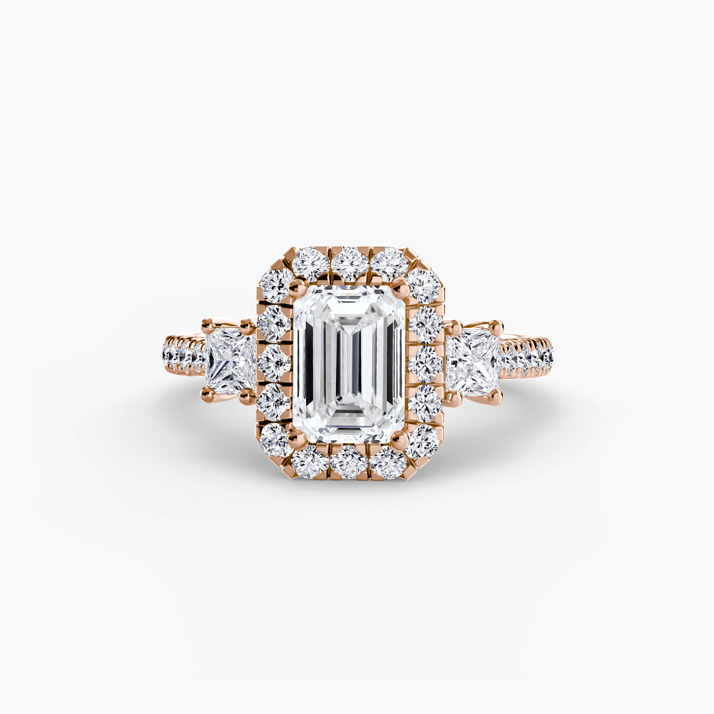 The "Felicity" Three-Stone Halo Ring with Diamond Gallery