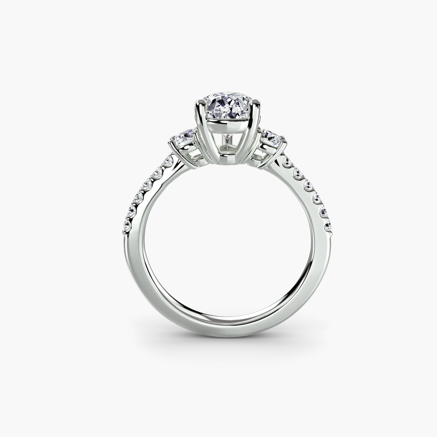 The "Victoria" Three-Stone Ring with Pavé Band