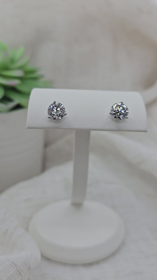 14K WG 3 Ctw Round Lab Diamond Studs in Martini Setting