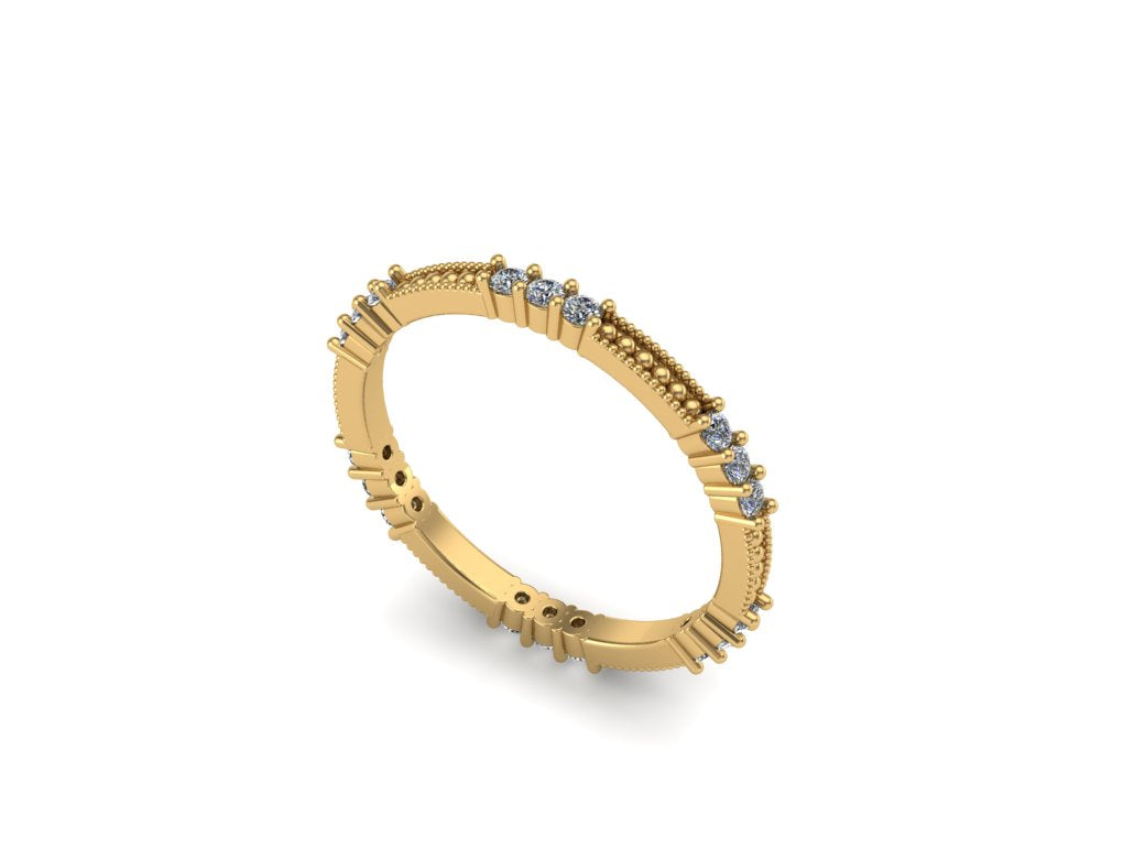 14K The "Stack" Ring with Lab Diamond Stations/Milgrain - Starts at $1350