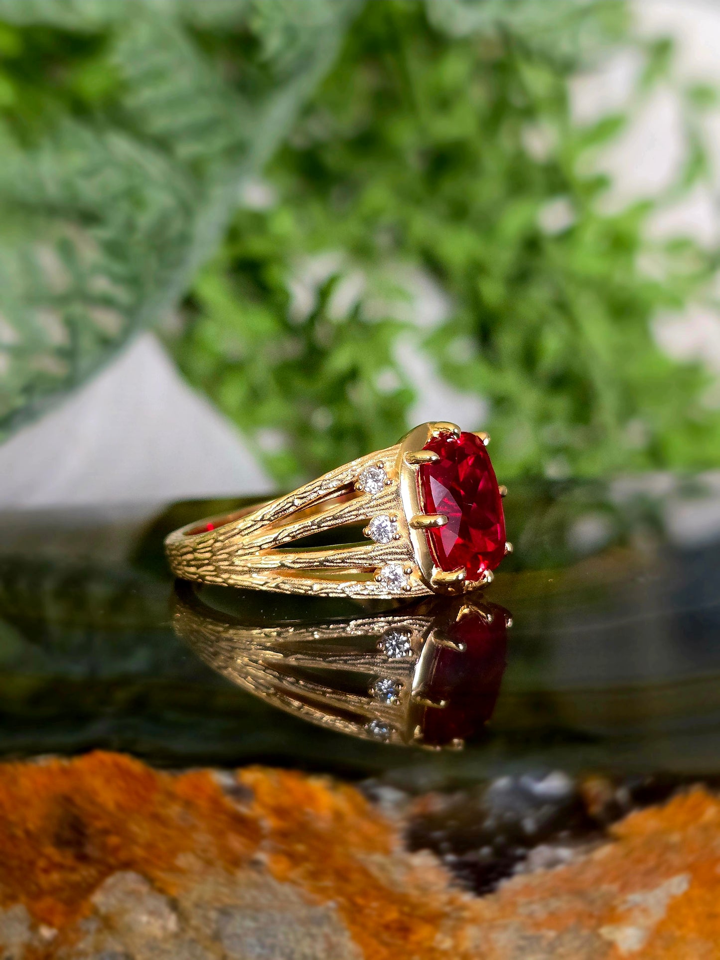 14KY 5 Carat Lab Grown Ruby/Diamond Custom Design Ring