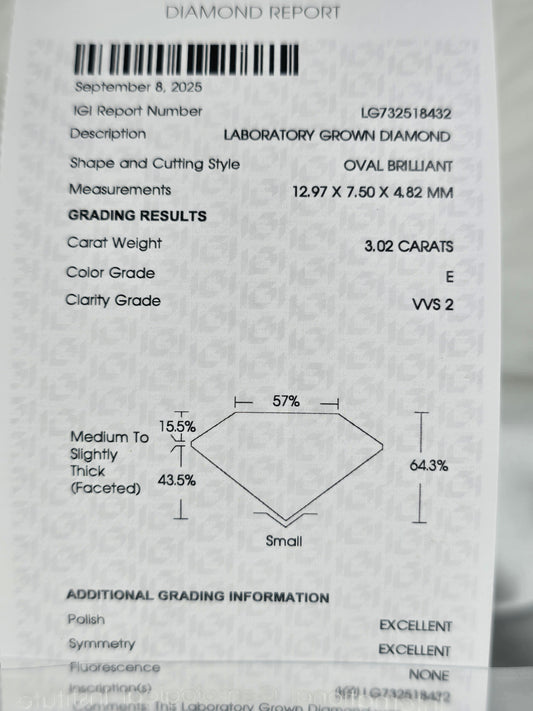 Loose 3.02 Ct E/VVS2 MOVAL Lab Diamond - IGI Certified