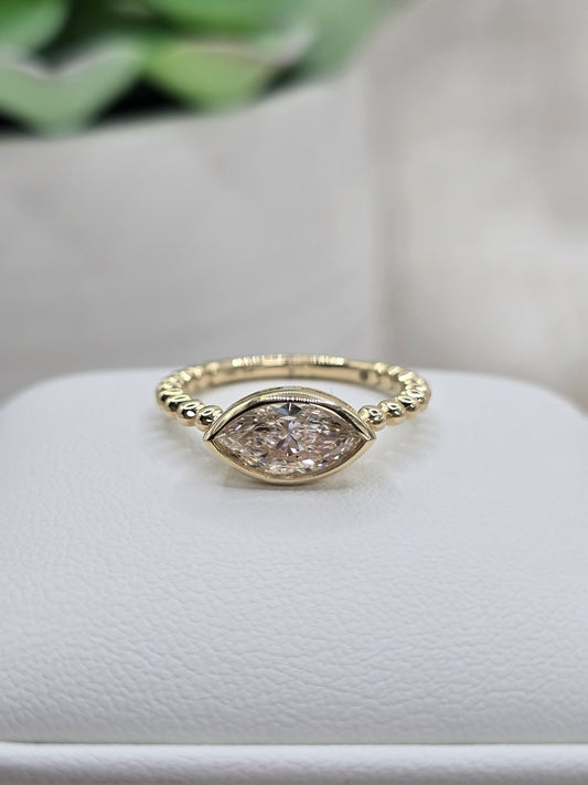 1 Ct Marquise Lab Diamond Ring with Bead Design 14K