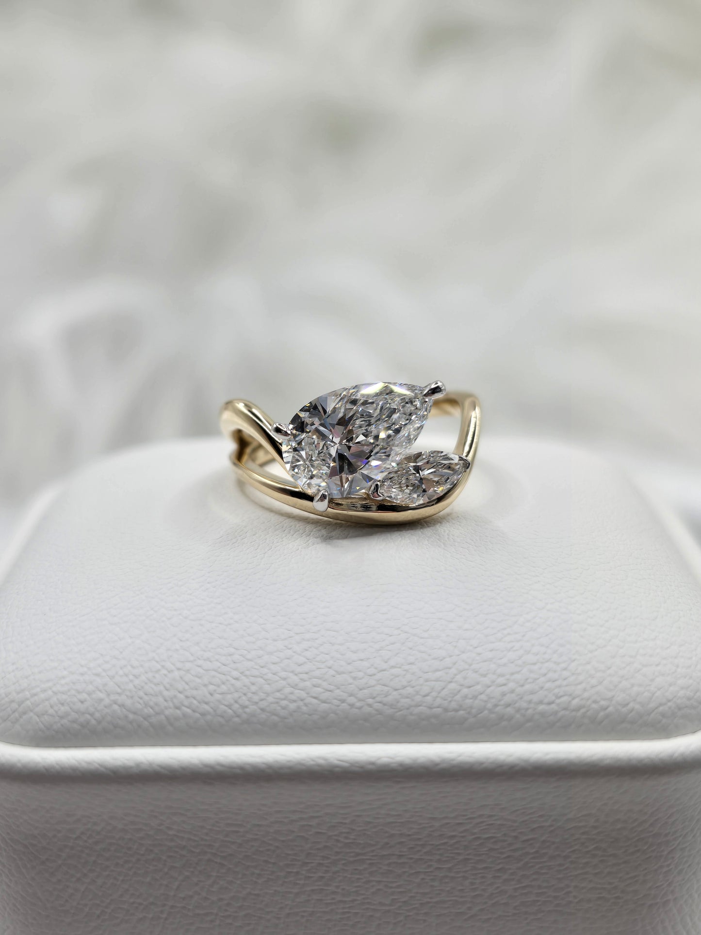 The "Austin" 14K Sculptural Custom Design Ring w/ a 2 Carat Pear & 1/4 ct Marquise Lab Diamond