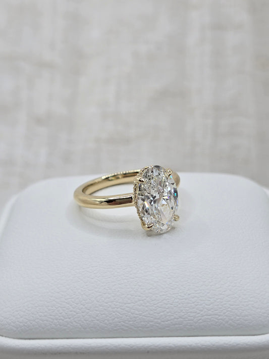 Custom 3.10 ct E/VS1 Oval Lab Diamond Ring with Hidden Halo - Size 6